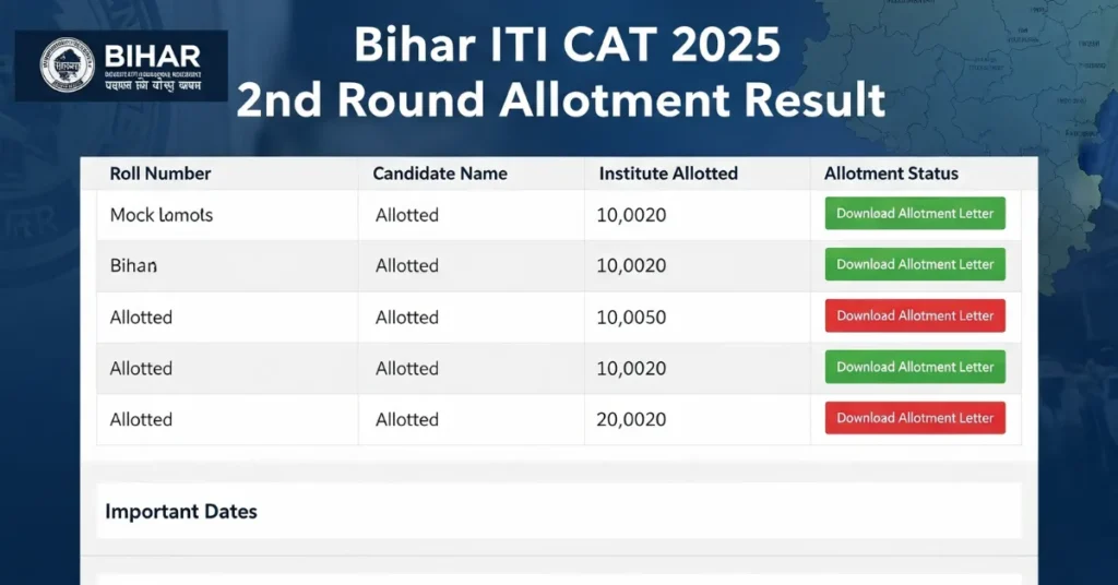 Bihar ITI CAT 2nd Round Allotment Result 2025